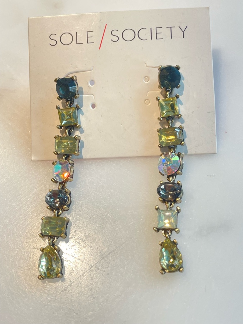 Sole Society Gold-Tone Iridescent Green Drop Earrings